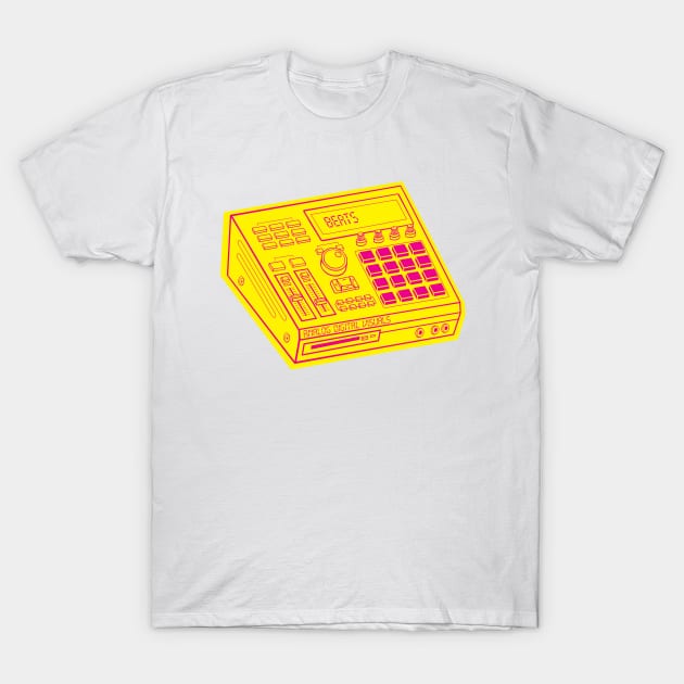 Beat Maker (Mexican Pink Lines + Yellow Rose Drop Shadow) Analog / Music T-Shirt by Analog Digital Visuals